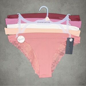 Danskin Women's Ribbed Lace Panties - Pink, Cream, Burgundy